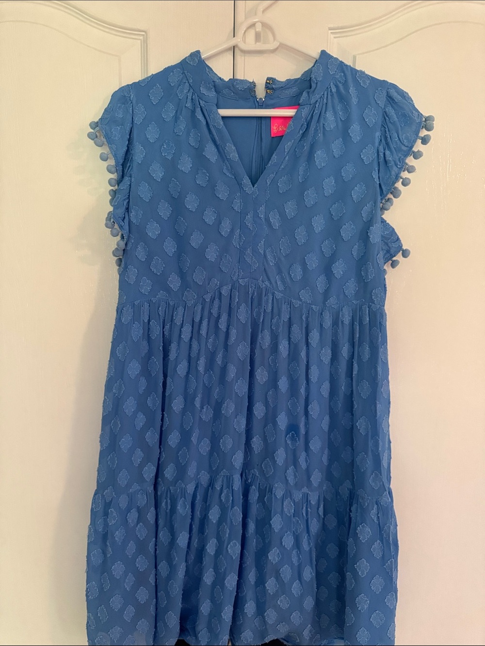 Lilly Pulitzer Blue Pom-Trim Tiered Dress